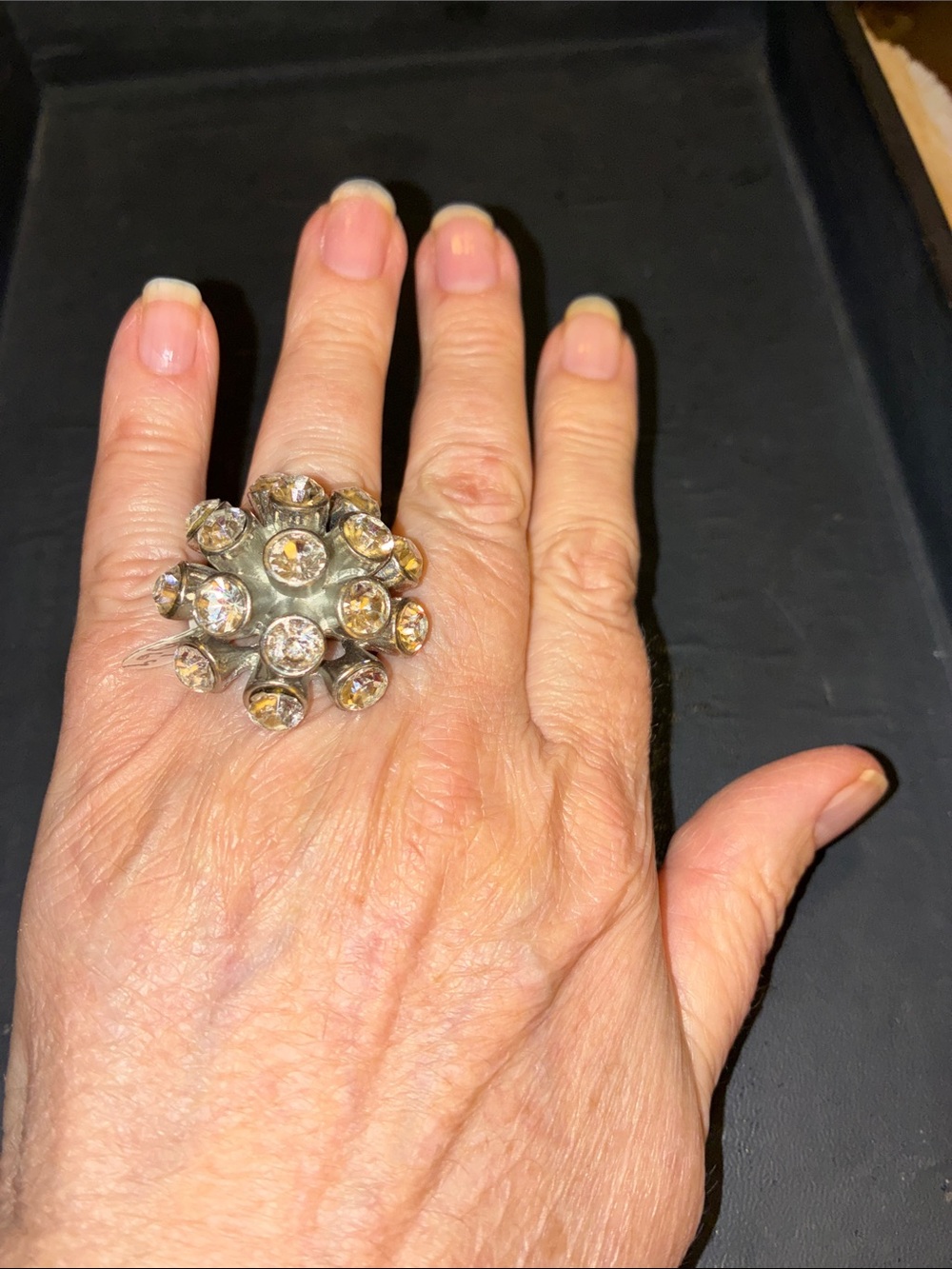 Vintage Cluster Crystal Statement Ring - Silver and Clear